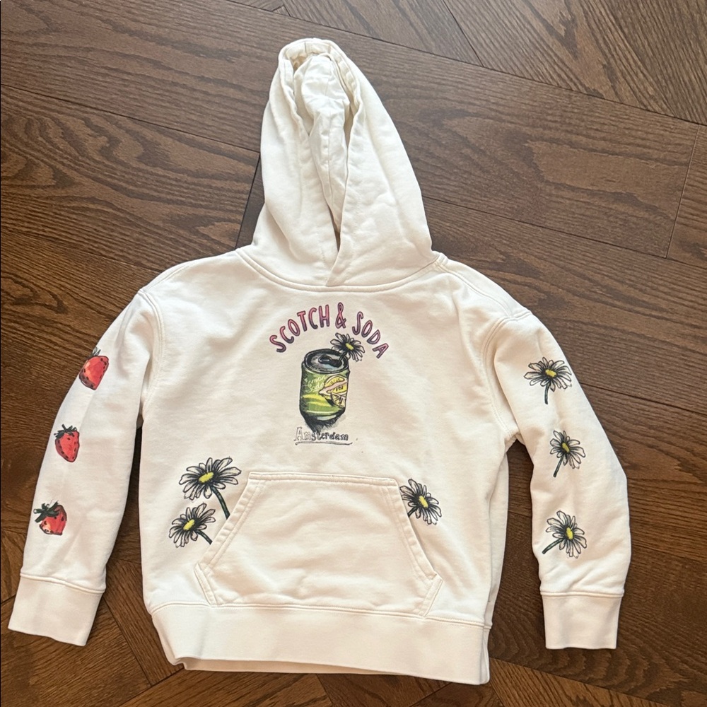 Scotch & Soda Off-White Hoodie with Floral and Fruit Accents